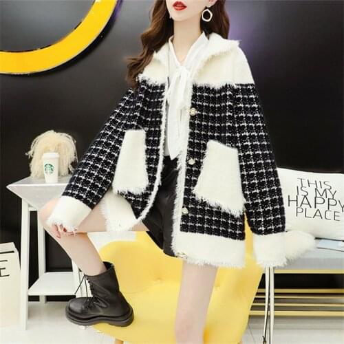 2021 Autumn Winter Fashion New Lapel Long-Sleeved Loose Lazy Style Mink Velvet Thick Cardigan Sweater Jacket Female Trend H251