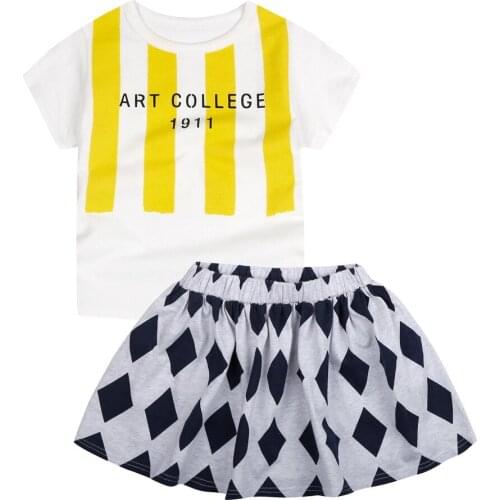 Baby Girls Dress Girls Clothing Sets Skirts T-shirt Cotton Kids Clothes 2pcs Suit Sport Outfit (Diamond Skirt+Tshirt) Cute Brand
