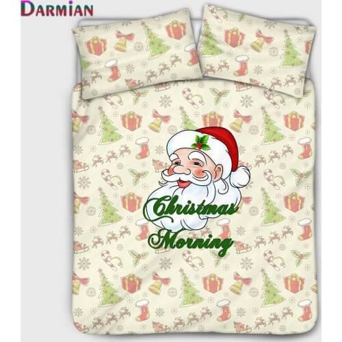 DARMIAN 2021 Cartoon Santa Claus Printing Bedding Pillowcase Quilt Cover Single/Double Three-piece Set Decoration Children Room