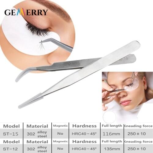 Profession Tweezers Eyelash Extension Pinch Straight+Curved Stainless Steel Eyebrows Nipper Beauty Makeup Decoration Tool