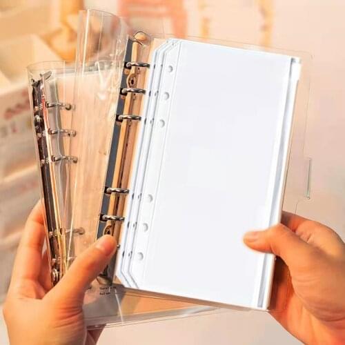 A6 Transparent Soft PVC Notebook Binder Cover Planner 6Ring Loose-Leaf Folder Spiral Pages with 10 PCS Storage Pocket Stationery