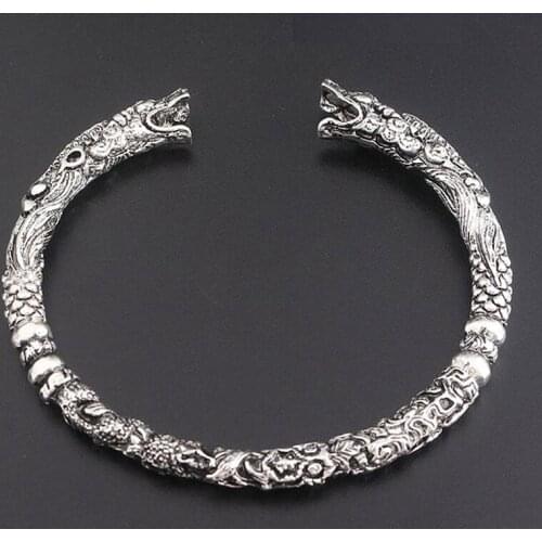 Retro Wolf Head Bangle Norse Viking Wolf Head Silver Color Open Bracelet Dragon Cuff Bangle Men Hyperbole Bracelet Jewelry