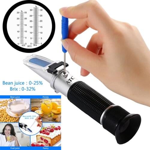 HandHeld Refractometer Bean juice concentration meter 0-25% Roy Milk Brix Refractometer ATC Brix 0-32% Tester Tools 30% off