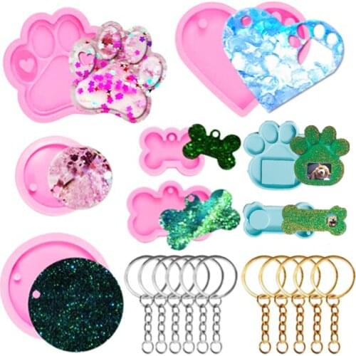 DIY Dog Tag Silicone Mold Bone Paw Shaped DIY Keychain Casting Pet Memorial Tombstone Epoxy Resin Mold Crafts Key Chain Pendant