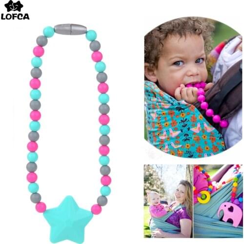 Silicone Teether Star Baby Pacifier Clips Safety Teething Baby Carrier Chain Silicone Beads Toys Not Necklace BPA Free
