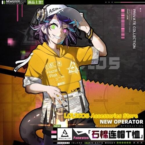 Game Arknights ASBESTOS Loose T-shirt Hooded Short Sleeve Tee Summer Men Women Casual Fashion Pullover Tops Student Cosplay