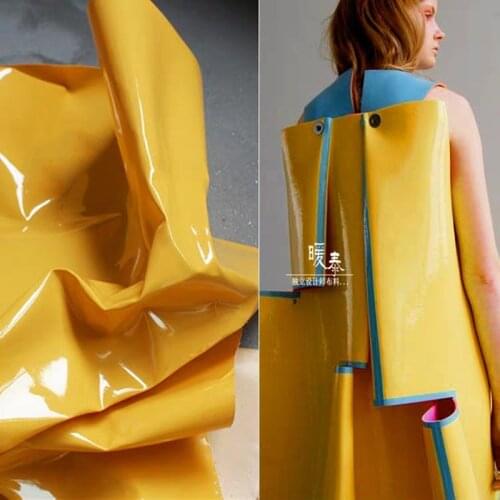 Patent Leather Fabric Mirror PU Mango Yellow Waterproof DIY Patches Bows Coat Bags Stage Decor Cosplay Clothes Designer Fabric
