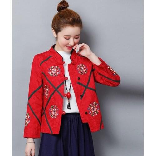 WomenS 2019 Ladies Chinese Jacket Autumn National Wind Loose Embroidery Jacquard Long Sleeve Short Coat Traditional Tops TA2196