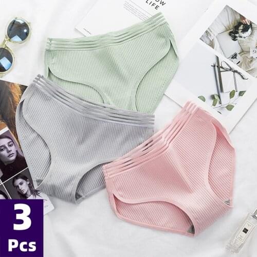 3 Pcs/lot Women Cotton Panties Hollow Striped Womens Panties Briefs Low Waist Soft Female Underpants Lady Intimates Panties