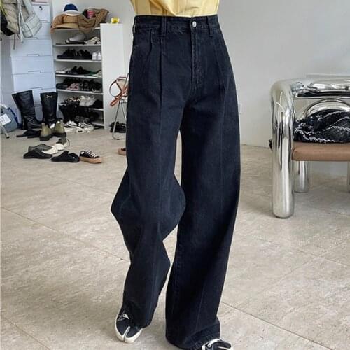 2021 New Autumn Casual Ladies Wide Leg Jeans Solid Color Loose High Quality Women Bottoms Fashion Elegant Female Trousers T151