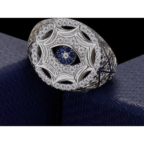 Top Quality Fashion Flower Design Blue Zircon Eye Style Sterling Silver Ring Fine Finger Knuckle Circle For Women Luxury Jewelry