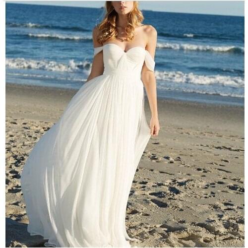 2019 Cheap Beach Wedding Dress Chiffon Off the Shoulder Pleated Sweetheart Bridal Gowns Boho Wedding Dresses vestidos de novia