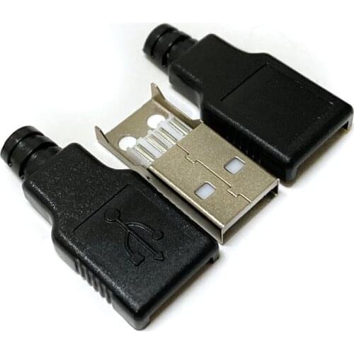 10PCS Male Type A USB 4 Pin Plug Socket Connector With Black Plastic Cover DIY Kits