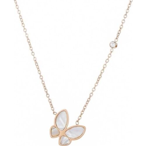 316L Stainless Steel Fashion Fine High-end Jewelry Natural Shell Zircon Butterfly Charms Collier Necklaces Pendants For Women