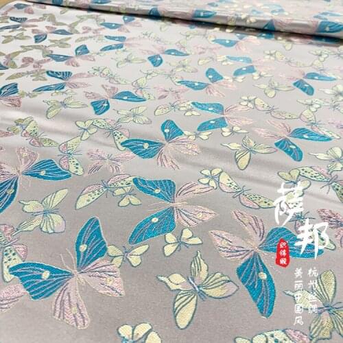 50cm*75cm/Piece,Colorful Butterfly Silk Blended Cloth,Clothing,Cheongsam,Table Flag,Curtain,Pillow Fabric,DIY Handmade Material