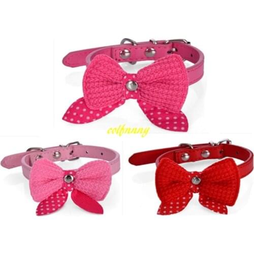 500pcs/lot Fast shipping Wool bow tie Pet collar PU Leather Puppy Dog Collar Bell Cat Pet Neck Strap 8 colors