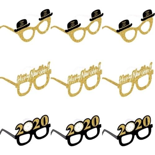 9pcs/set Happy New Year Christmas Party paper Glasses Photo Booth Props for 2020 Celebration Party Accessories Decoration