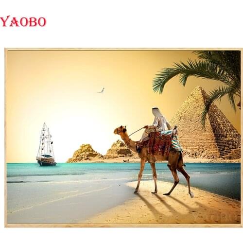 5D Desert Camels Egypt Pyramid Diamond Embroidery Diamond Painting Full Round Diamond Mosaic Needlework pictures by Numbers