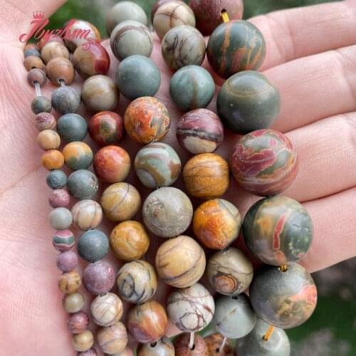Natural Picasso Jaspers Round Beads Multicolor Loose Stone Beads 6/8/10mm For Jewelry Making DIY Necklace Bracelets Strand 15"