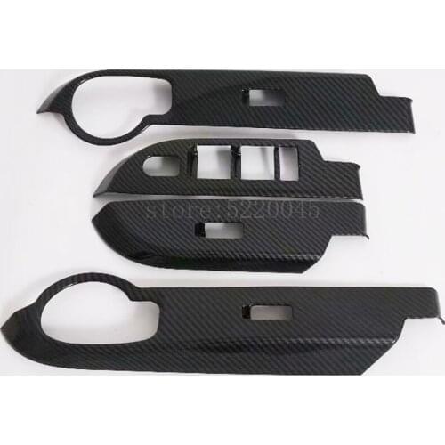 For Toyota Rush 2018 2019 2020 Carbon Fiber Window Lift Switch Button Cover Trims Door Armrest Panel Frame Interior Accessories