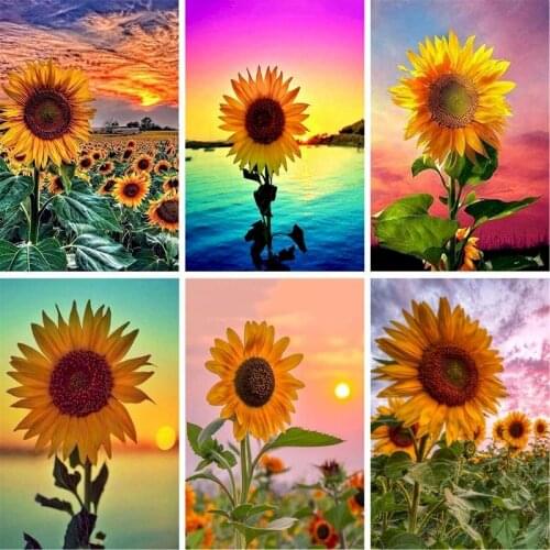 GATYZTORY Sunflower Landscape Painting By Numbers For Adults Framed Diy Gift For Kids Bedroom Wall Paint By Number HandPainted