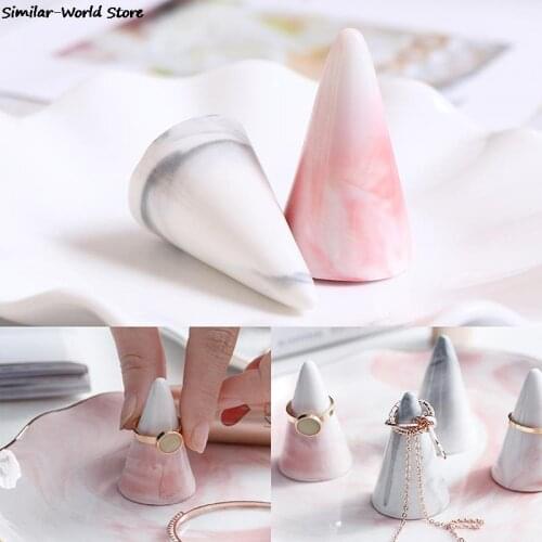 Ceramic Finger Cone Ring Holder Marble Decor Display Stand Tray Jewelry Storage Crafts
