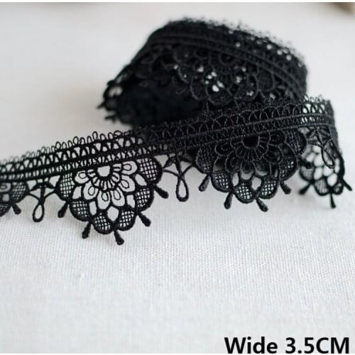 3.5CM Wide Exquisite White Black Polyester Embroidered Ribbon 3d Flower Fringe Lace Edging Trim DIY Apparel Sewing Accessories