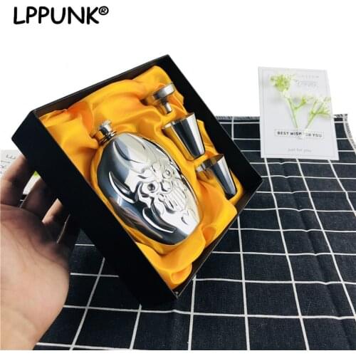 Mini 6 ounce Hip Flask Evil 304 Stainless steel Alcohol Funnel Whisky Bottle Moscow Flagon Vodka Cups Devil Gift Box Set