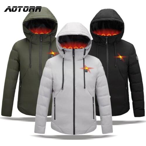 Men Winter Warm USB Heating Jackets Smart Thermostat Hooded Heated Parka Waterproof Warm Jackets Male Fishing Hunting Overcoat