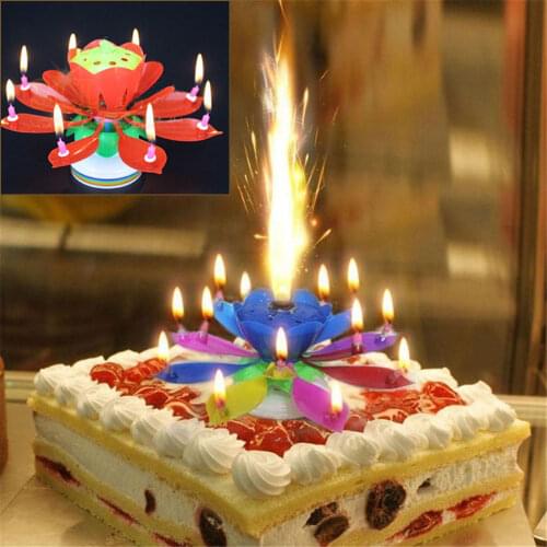 Birthday Cake Music Candles Festiva Decorative Music Wedding Party Decoration Rotating Birthday Lotus Flower Christmas Handmade"