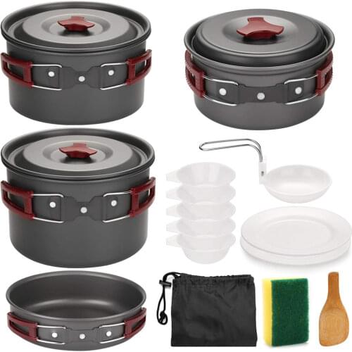Camping cookware kit, stainless steel light cookware, suitable for outdoor hiking and wild survival, suitable for 4 and 5 people