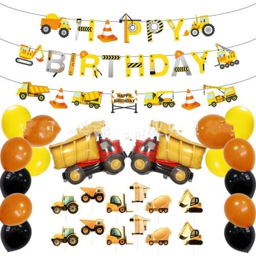 Baby Party Decorations Bags Construction Truck Theme Childrens Boys Girls Birthday Supplies Kids Balloons Set
