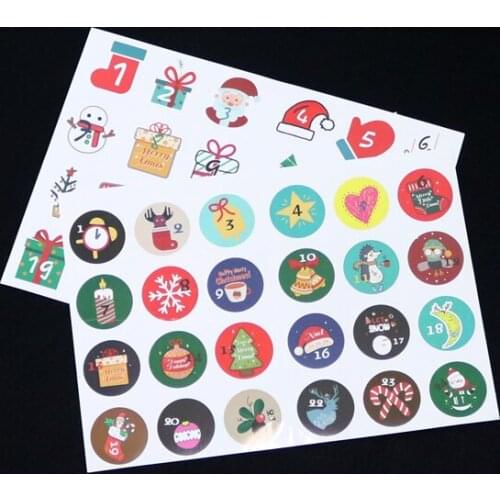 120pcs/lot Christmas Styles Sticker 4.5cm Round Self-adhesive sealing Label Numbers 1-24 Stickers For Candy Box Gift Bag