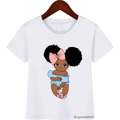 Newly kids t-shirt cute black curls little grils print girls t-shirt melanin princess doped black biological summer tumblr tops