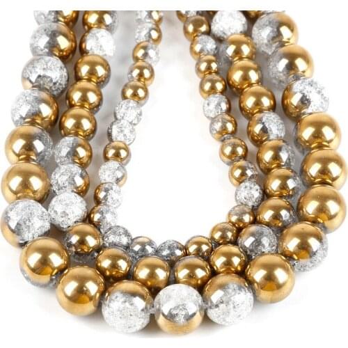 One Side Plated Gold White Snow Cracked Crystal Natural Stone Beads For Jewelry Making DIY Bracelet Necklace 6mm-12mm