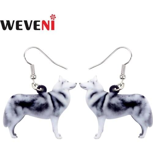 WEVENI Original Acrylic Siberian Husky Dog Earrings Cute Long Dangle Drop Trendy Animal Jewelry For Women Girls Hot Female Gift
