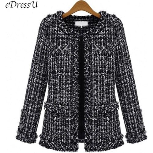 2019 Winter Autumn Plaid Coat Women British Office Jacket Black White Plus Size Korean High Quality Lady Outwear HX-1510