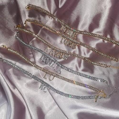 Personalized Custom Name Bracelet Anklet Letters Silver Plating Tennis Chain Adjustable Bracelet for Women