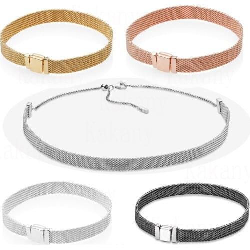 S925 Silver Adjustable Mesh Necklace Rose Gloss Reflective Bracelet Ladies Wedding Vintage Accessories DIY Clip Jewelry
