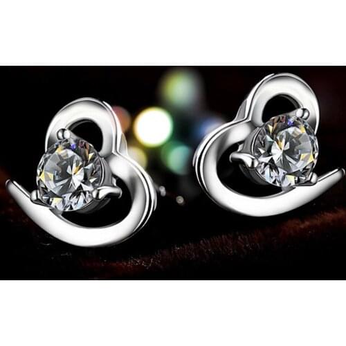 Heart Stud Earrings White Gold Filled Fashion Women Girl Pretty Gift
