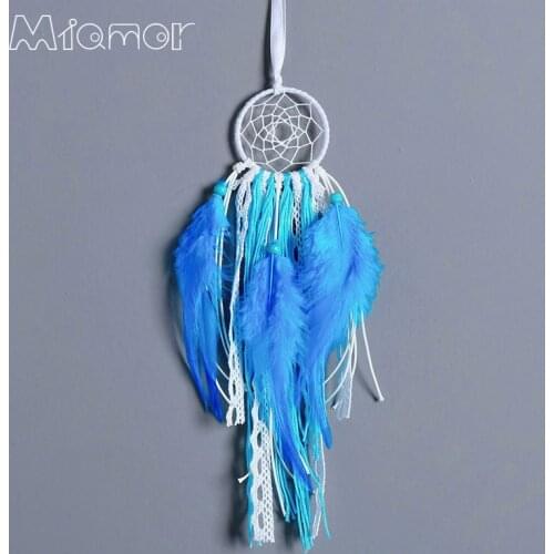 Blue & Green Mini Lace Dreamcatcher Handmade Dream Catcher Net With Feathers Wedding & Car & Home Wall Decor Pendant AMOR00944