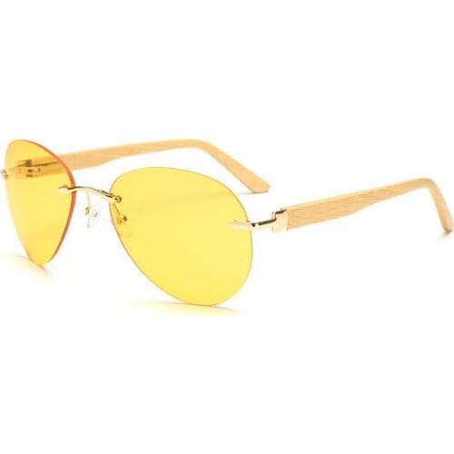 Wood Men Women Night Vision Bamboo Sunglasses Drive Yellow Lens Vintage Square Male Female Sun Glasses for Men High Quality