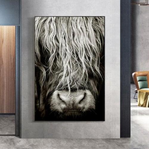 Modern Abstract Scottish Highlander Cattle Print On Canvas Wall Art Pictures Animal painting for Living Room Home Decor