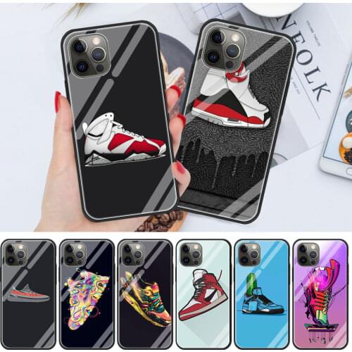 Sneakers Glass Phone Accessories Cover Case for Apple iPhone 12 11 Pro MAX 8 7 6 6S Plus XS Silicone Edge Shell