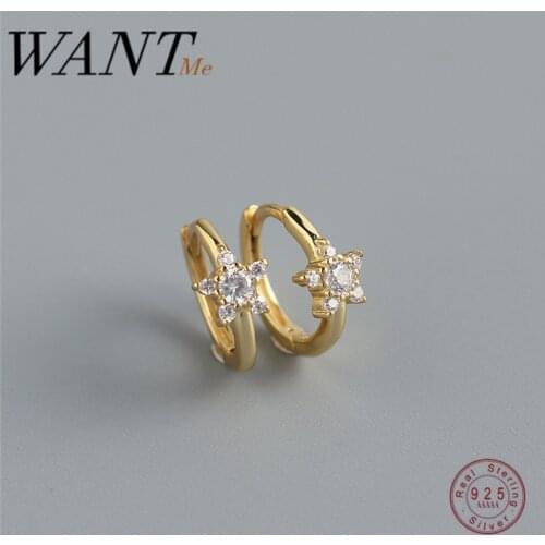 WANTME Fashion INS Genuine 925 Sterling Silver Pave Zircon Star Minimalist Ear Buckle for Women Party Charm Jewelry Earrings