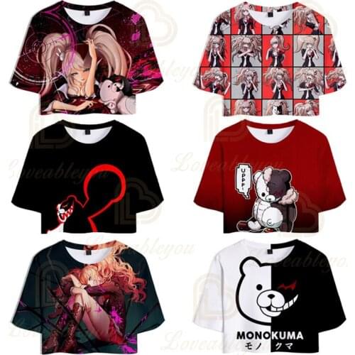 Monokuma Women T-shirt 3d Printed Sexy Crop Top Tops Tshirt Tee Funny Fashion Women T Shirt Harajuku Cropped Tee Tops
