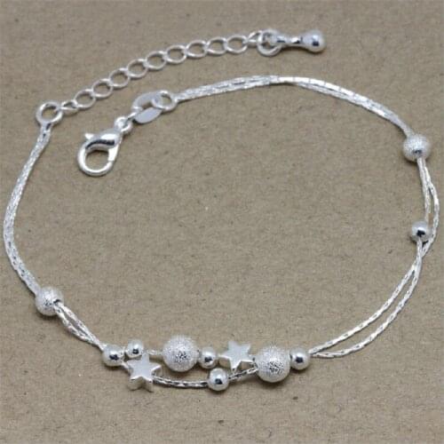 Women Fashion Silver Color Star Chain Bracelet Fashion Beads Bracelets Bangles