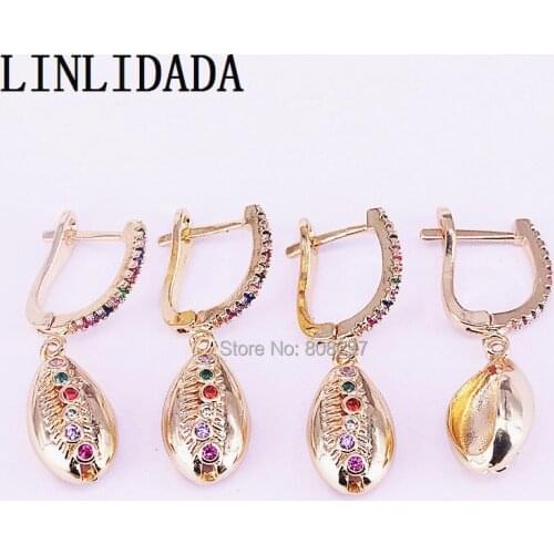 5Pair gold Fashion Summer style earring for girl women paved rainbow cz conch shell unique jewelry dangle earrings