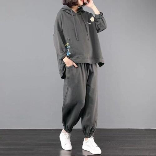 Womens Cotton Plus Size Autumn Mother Suit Womens New Loose Sweater Casual Sports Two-piece Suit Pants Suit