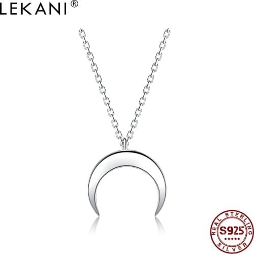 LEKANI Authentic 925 Sterling Silver Pendant Necklaces For Women Simple Moon Shape Necklace Anniversary Fine Jewelry New Arrival